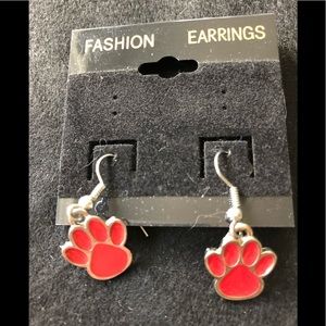 NWT Dog Cat Red Paw Stainless Dangle Pierced Earrings *benefits animal rescue